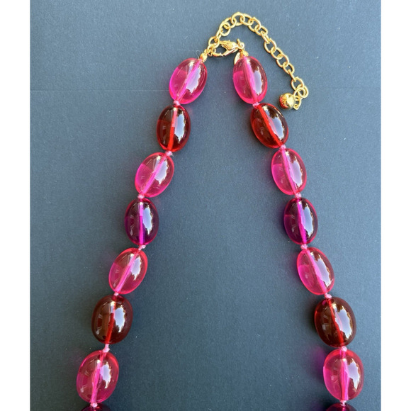 Vintage Joan Rivers Pink Red Purple Acrylic Lucite Beaded Knotted Necklace 24" - Picture 5 of 7